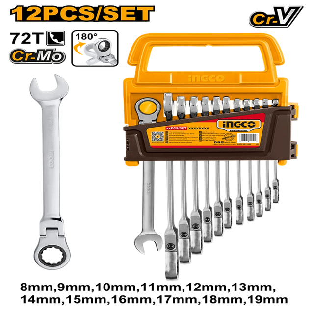 12pcs Flexible Ratchet Spanner Set